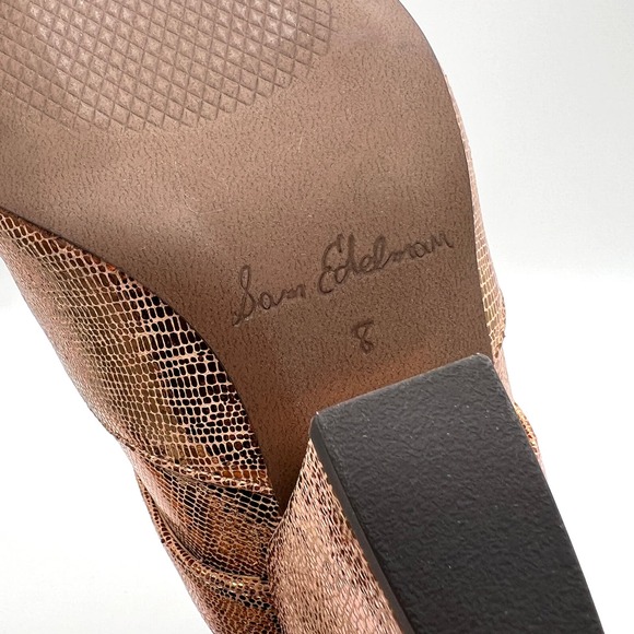 SAM EDELMAN Suzette Buckled Western Booties Womens 8 Gold Bronze Lizard Embossed - Picture 8 of 10